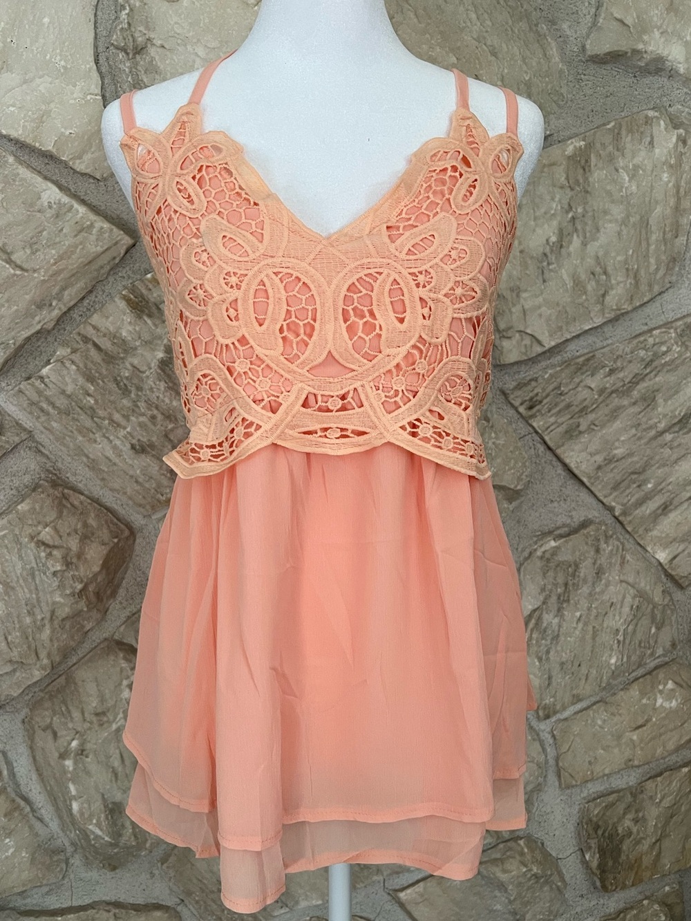Peach Chiffon Smocked Top With Adjustable Straps NWT L